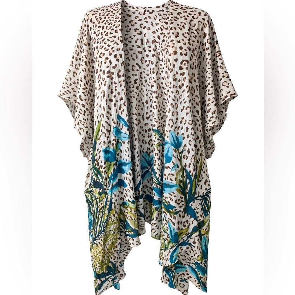 Chico's Animal  Print Patterned Kimono Swim Cover Up size O/S